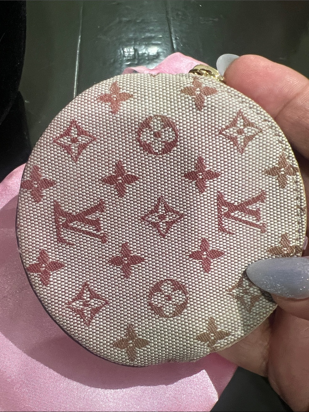 Louis Vuitton Blush Monogram Round Coin Case with Gold Accents